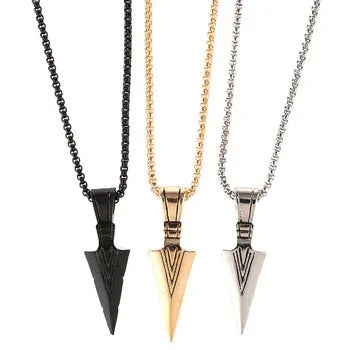 Wholesale Custom Logo Punk Hiphop for Mens Jewelry Arrowhead Necklace Pendant With Chain Stainless Steel Long Necklace
