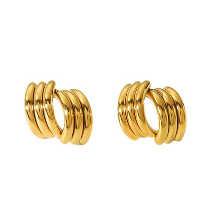 RisingMoon 2023 Vintage Stainless Steel 18k Gold Plated Stud Earrings Geometric Non-Fading Earrings for Women