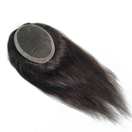 Indian Remy Hair 14 16 18 20 Inch Fine Swiss Lace Natural Human Hair Female Women Topper with Thin Skin PU Around