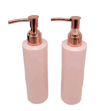 Hot Selling PET Plastic pink Rose Gold Cylindrical Lotion Bottle Gold Electroplating Lotion Pump Head