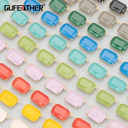 MB08 High Quality GUFEATHER Brand Nickel Free 18k Gold Plated Copper Glass Charms Square DIY Pendants Jewelry Making 6pcs/lot
