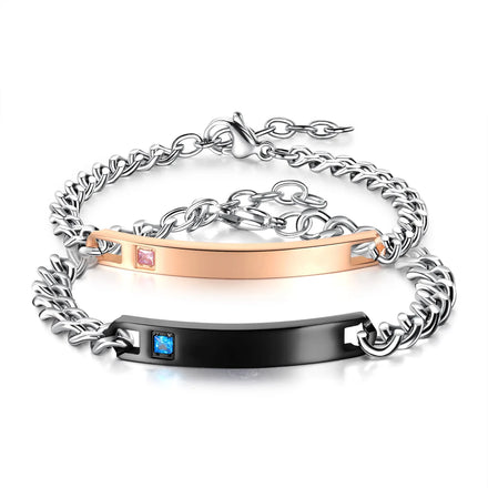 Personalized Stainless Steel Couple Bracelet Blank Bar Bracelet with Zircon