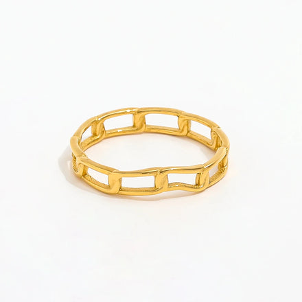 Fenny 18K Gold Plated Permanent Hollow Link Chain Rings Finger Ring for Women Stainless Steel Wholesale Jewelry