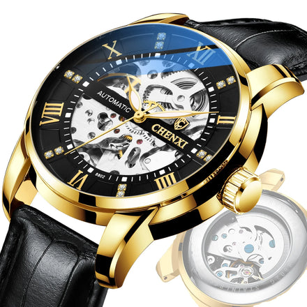 Relogio Masculino Mens Watches Leather Skeleton Mechanical Automatic Luxury Waterproof Luminous Wrist Mens Watch