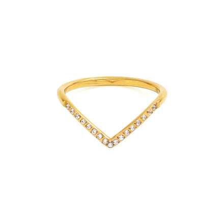 High End 18K Plain Gold Individuality Dainty Zirconia Half Pave Arrow Rings Stainless Steel Trendy Simple Gold Plated Jewelry