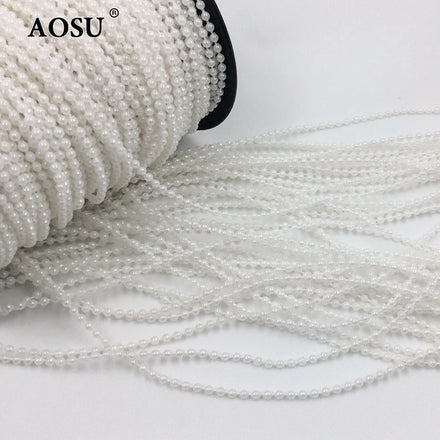 JUNAO 3mm Plastic Rhinestones Chain Beige White Wholesale Pearl Trims 100 Yards Round Beads String for Decoration