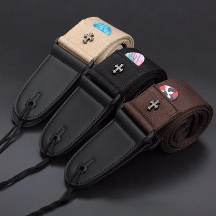 Personalized Leather Guitar Straps With Pick Pocket for Electric Acoustic Vintage Cross Guitar Belt Guitar Accessories