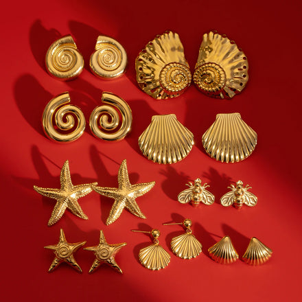 JD 18K PVD Gold Plated Stainless Steel Stud Earrings Trendy Waterproof Ocean Starfish Shell Earrings