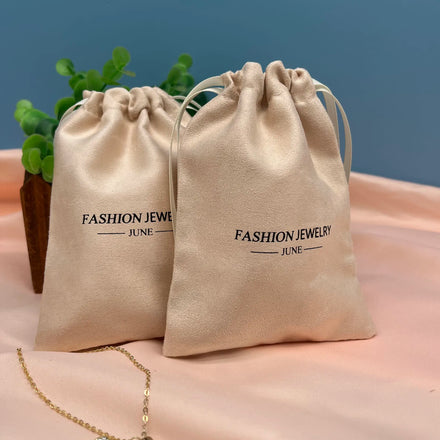 JUNE High Quality Small Drawstring Faux Suede Dust Jewelry Pouch with Logo