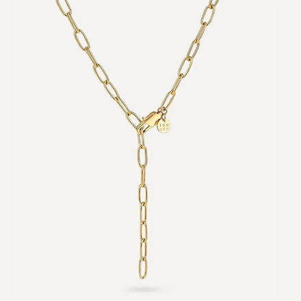 316L Stainless Steel 18k Yellow Gold Plated Paper Clip Link Chain Long Drop Lariat Y Necklace Bridal Jewelry Women Party