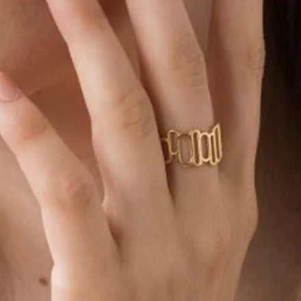 Fenny 18K Gold Plated Waterproof Dainty Irregular Hollow Geometric Ring Trendy for Women Stainless Steel Wholesale Jewelry