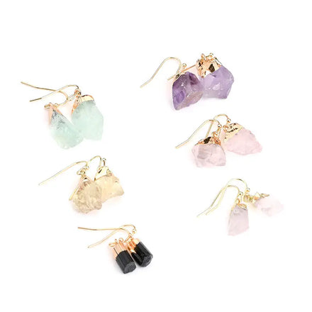 Stone Crystal Earrings Rose Quartz Crystal Fashion Jewelry for Women 2022 Raw Crystal Earrings Druzy Earrings