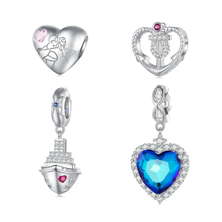 Wholesale Bamoer 925 Sterling Silver Titanic Series Love Shape Beads Ship Anchor Charms for Women Bracelet Bangle DIY Jewelry
