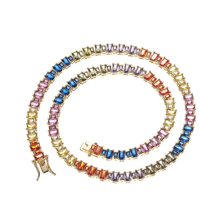 BC148 Colourful Men's Hip Hop Necklace Brass Tennis Chain Jewelry Cubic Zircon Party Gift