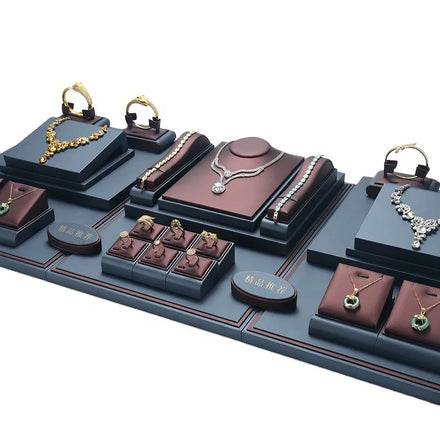 DIGU Leather Full Set Jewelry Display Stand Set Ring Bracelet Necklace Earrings Rack Counter Jewelry Display Props