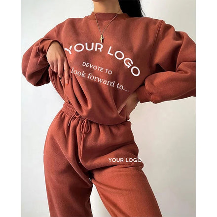 K210433 Custom Hoodies Set Women French Terry Hoodie Track Suit Set Casual Cotton Basic Pullover Hoodie Sweatsuit and Jogger Set