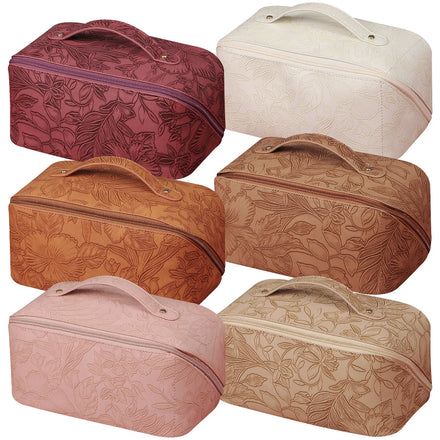 Factory in Stock Wholesale Custom Retro Cavity Cosmetic Bag PU Leather Large Capacity Multi -function Makeup Bag Washing Bag