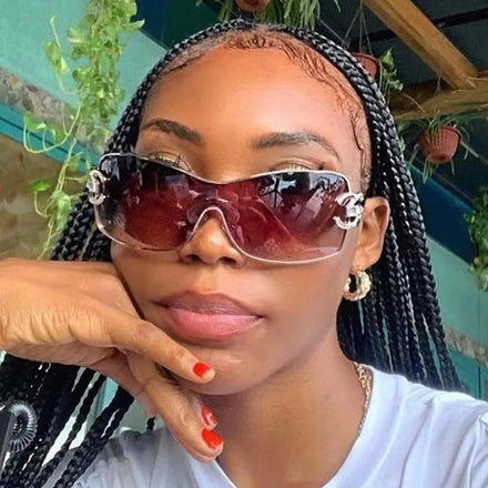 UNOC 2023 Women's Y2K Sunglasses New Fashion Diamond Decorated One Piece Gold/Silver Frame PC Acrylic Sun Glasses