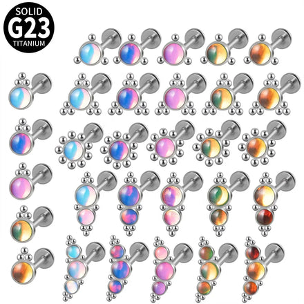 G23 Titanium Labret Flash Film Epoxy Glitter Bling Flat Back Lobe Helix Tragus Earring Cute Internal Thread for Weddings
