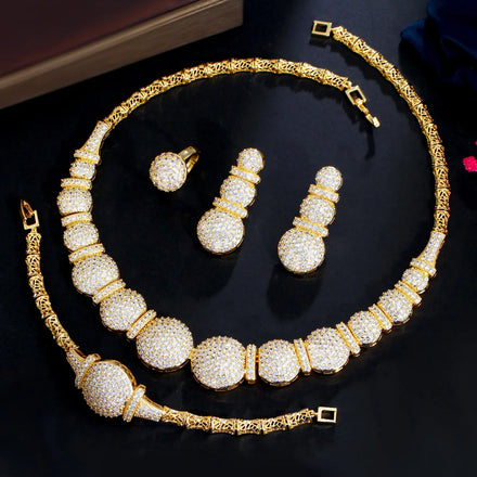 Luxury Nigerian Designer 18K Gold Plated Wedding Accessories Designs Cubic Zirconia Mirco Pave Bridal Jewelry Sets for Women
