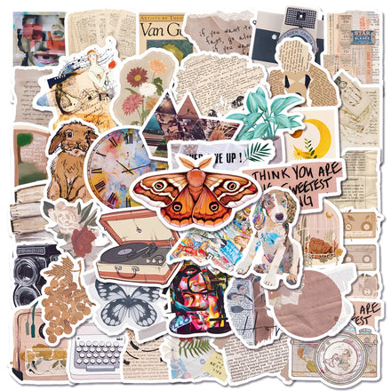 50PCS Fashional Aesthetic Vintage Journal Art Scrap Newspaper Sticker