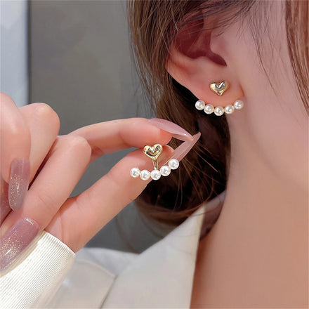 Rinhoo Trend Korean Style Love Heart Pearl Earrings Cute Flower Rhinestone Stud Earrings for Women Fashion Jewelry Birthday Gift