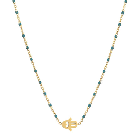 Stainless Steel Delicas Seed Beads Hamsa Hand Pendant Necklaces for Women Turkish Evil Eye Jewelry Bohemian Wedding Party Choker