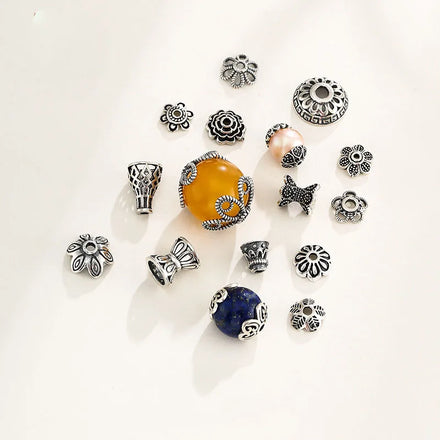 Supporting Antique Silver Flower Hat 925 Sterling Silver Hollow Flower Charm Bead Caps for DIY Jewelry Making Supplies