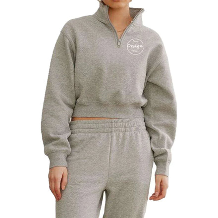 Custom Pullover Heavyweight Cotton French Terry Blank Zipper Jumper Screen Print Black Cropped Half Zip up Sweatshirt Women