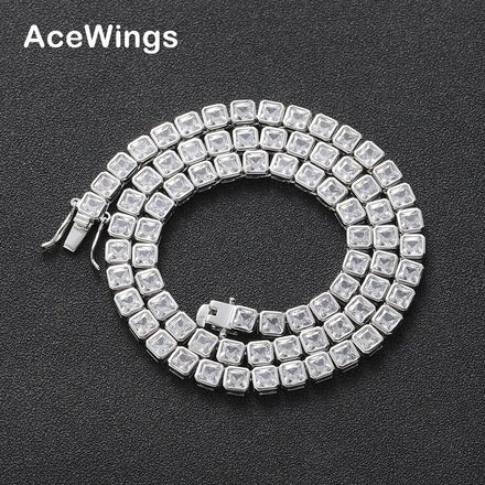 BC219 4*4MM Brass Gold Plated Geometric Trendy Hip Hop Jewelry Men and Women' s CZ Link Chain Tennis Necklace Party Gift