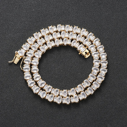 BC149 Trendy Geometric Brass Necklace with Claw Setting CZ Stones Link Chain Oval & Rectangle Design