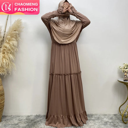 6378# Comfortable Stretchy Jersey Dress Crew Neck Long Sleeve Malaysia Women Closed Abaya Dresses With Zippers 8 Colors