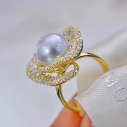 R1159 11-12mm Natural Freshwater Pearl Ring Accessory 925 Sterling Silver Adjustable Size Engagement Jewelry Ring for Women