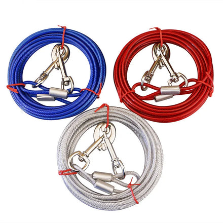 Maychan Double Head PVC Coated Steel Wire Dog Leash Chew Proof Tangle Free Rope Dog Leash with 2 Heads