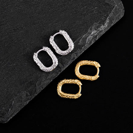 Fashion Earrings Jewelry 925 Sterling Silver Irregular Earrings Gold Plated lava Texture Hoop Earrings Women Silver Jewelry