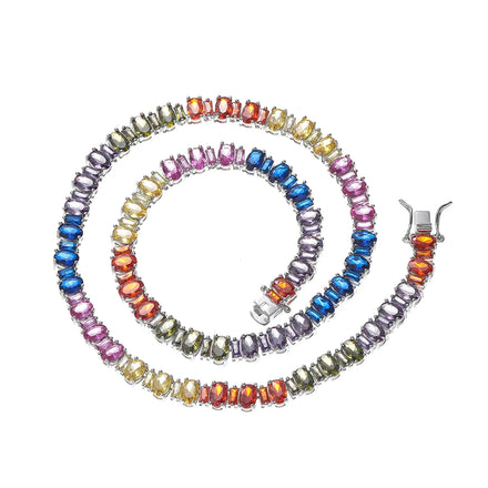 BC150 Brass Men Colorful Necklace Cubic Zircon Tennis Chain Necklace Oval and Rectangle CZ Jewelry