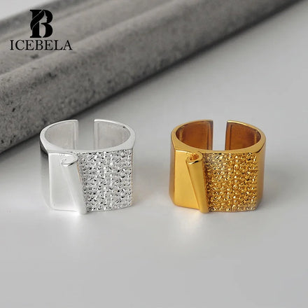 ICEBELA Luxurious and Niche Design 925 Sterling Silver Origami Texture Index Finger Ring Adjustable Signet Ring