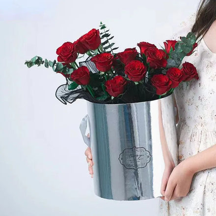 Eco-Friendly Round Gift Boxes Set of 3 Mirror Silver Valentine's Day Floral Boxes for Arrangements
