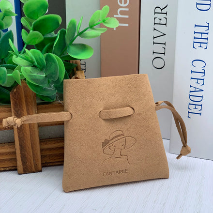 JUNE Fashion Drawstring Suede Microfiber Jewelry Dust Pouch Bag with Deboss Logo for Earrings Necklace and Bracelet