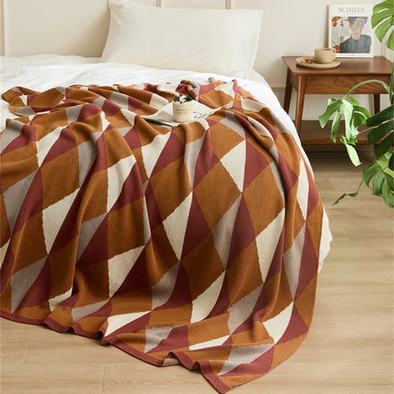 MY New Arrival Wholesale Geometric 100% Cotton Soft Knitted Throw for Autumn Custom