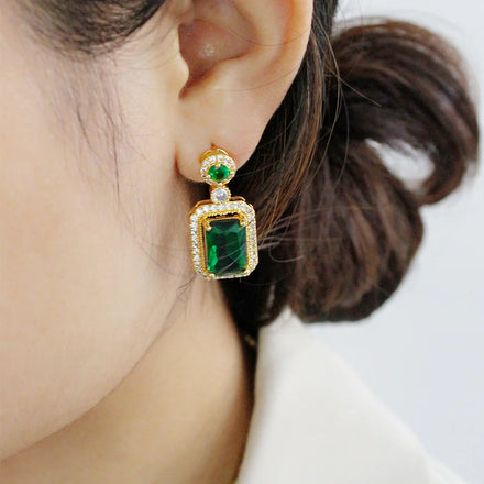 High Quality Stainless Steel Emerald Necklace Green Jewel Earrings Necklace Set Jewelry