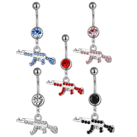 Stainless Steel Dangle Crystal Belly Piercing Rings Fashion Jewelry AK Gun Shape Sex Lady Navel Button Rings