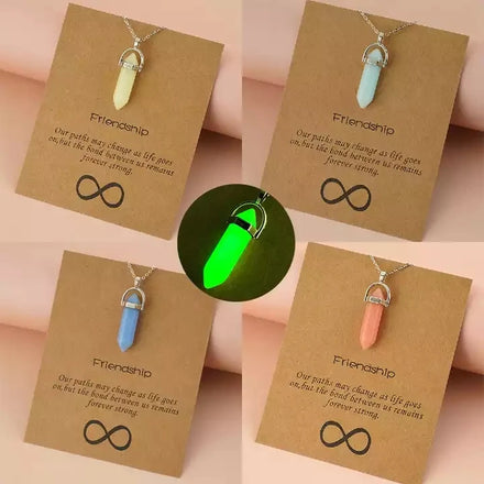 Luminous Hexagonal Stone Pendant Necklace Crystal Bullet Point Pendant Necklace for Women Men