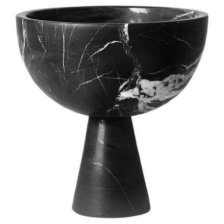 Vintage Holder Marble Home Hotel Decoration Religious Round Ornament Stone Fruit Bowl Black Marble Pedestal Bowl Medium