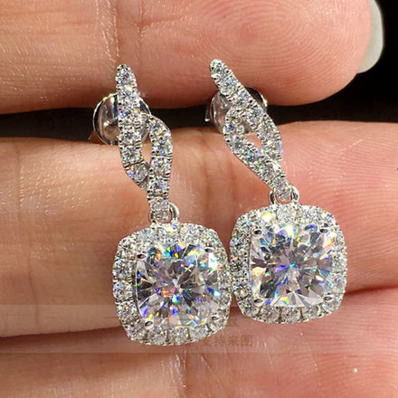Fine Jewelry Sliver Plated Zirconia Stone Earrings Bling Bling Iced Out Cz Zircon Diamond Drop Earring