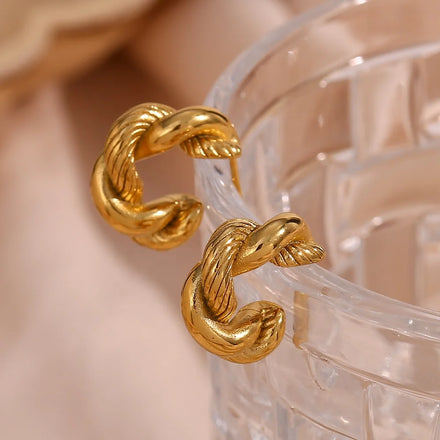 Dreamidea E7236 2025 Chunky Twisted Hoop Earrings 18K Gold Plated Stainless Steel Fashion Jewelry for Ladies Anniversary