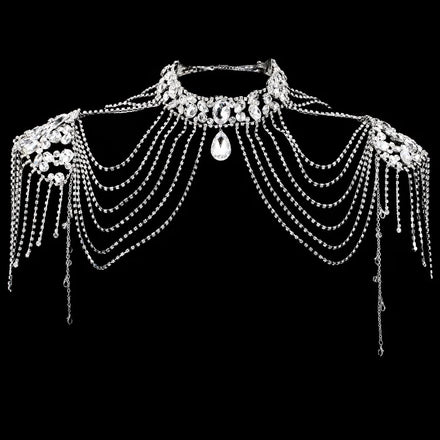 Handmade Elegant Full Diamond Wedding Dress Cape Fancy Long Multilayer Pearl Bridal Jewelry