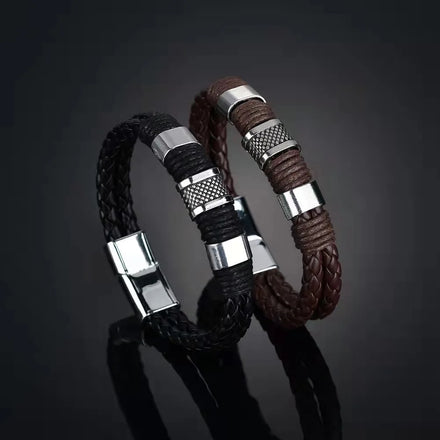 Classic Men's Double-Layer Leather Bracelet Woven Bracelet Rope Wrap in Black and Brown Special Style for DIY Customization