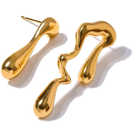 JINYOU 1592 Gold Pvd Plated 18k Geometric Asymmetry Unusual Stud Earrings Stainless Steel Fashion Waterproof Jewelry Women