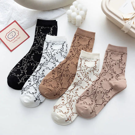 Full of Cats Simple Cute Cartoon Cotton Crew Women Spring Socks